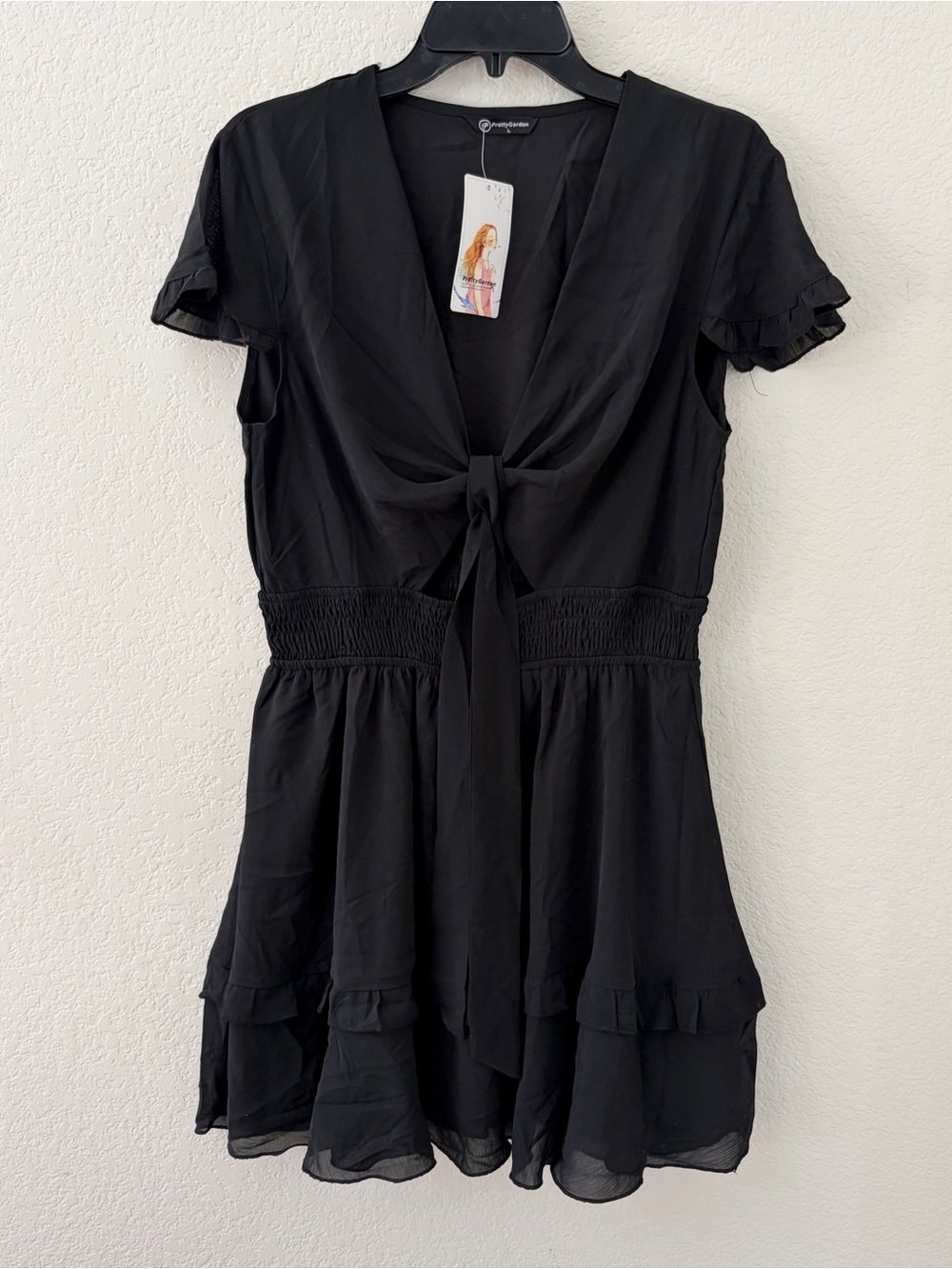 NWT Pretty Garden Size Large Dress Black Peekaboo Front Deep V-Neck